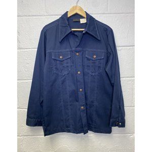 VTG 60S SEARS Navy‎ Blue SHIRT ROCKABILLY JACKET COWBOY Large Snaps Vented